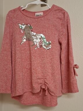 Little Lass Pink Sequin Unicorn Tie-Hem Top